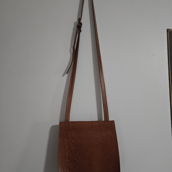 Patricia Nash Floral Embossed Brown Crossbody Bag